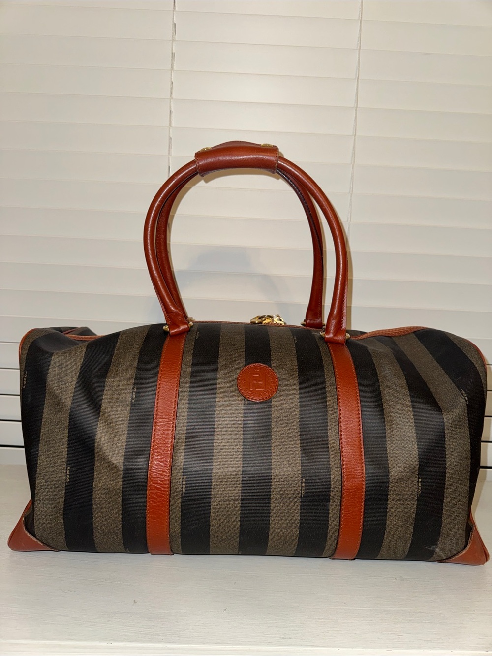 Fendi Vintage Pequin Striped Boston Bag Overnight Duffel - Picture 2 of 14